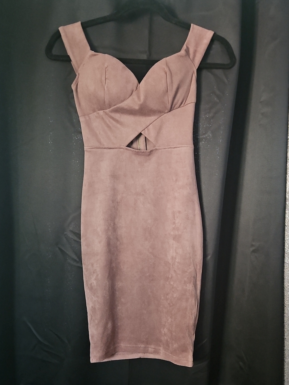 a'gaci Mauve Faux Suede Cutout Midi Bodycon Dress Small